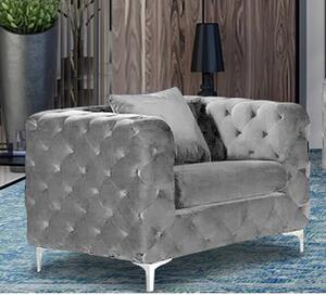 Mills Malta Plush Velour Fabric Armchair In Silver