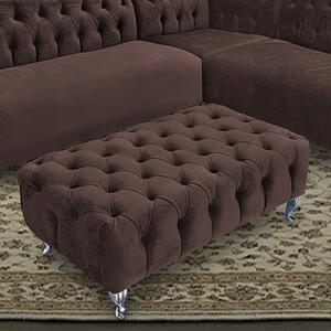 Huron Malta Plush Velour Fabric Footstool In Mushroom