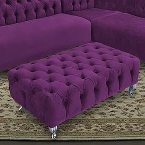 Huron Malta Plush Velour Fabric Footstool In Boysenberry