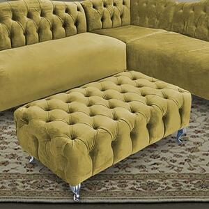 Huron Malta Plush Velour Fabric Footstool In Grass