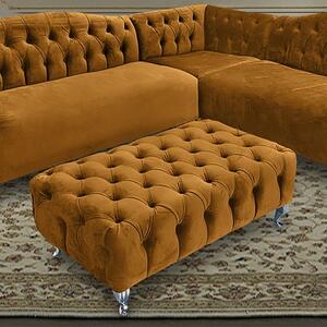 Huron Malta Plush Velour Fabric Footstool In Gold