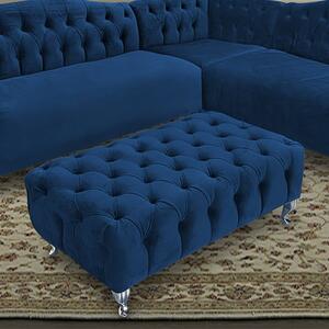 Huron Malta Plush Velour Fabric Footstool In Navy