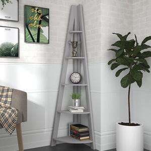 Travis Corner Wooden Ladder Shelving Unit In Grey