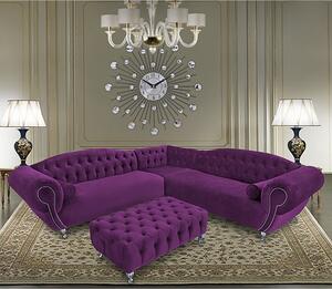 Huron Malta Plush Velour Fabric Corner Sofa In Boysenberry