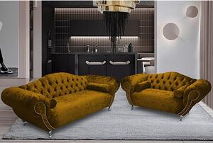 Huron Velour Fabric 2 Seater And 3 Seater Sofa In Gold