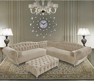 Huron Malta Plush Velour Fabric Corner Sofa In Cream