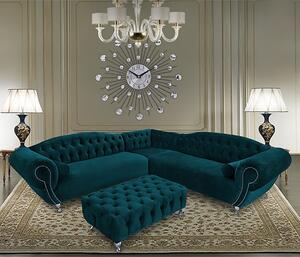 Huron Malta Plush Velour Fabric Corner Sofa In Emerald