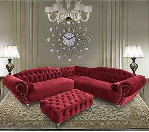 Huron Malta Plush Velour Fabric Corner Sofa In Red