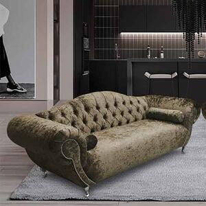 Huron Malta Plush Velour Fabric 3 Seater Sofa In Parchment