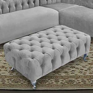 Huron Malta Plush Velour Fabric Footstool In Silver