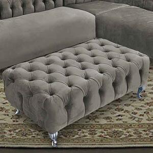 Huron Malta Plush Velour Fabric Footstool In Putty