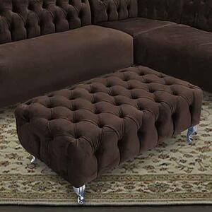 Huron Malta Plush Velour Fabric Footstool In Taupe