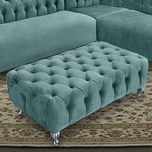 Huron Malta Plush Velour Fabric Footstool In Seaspray