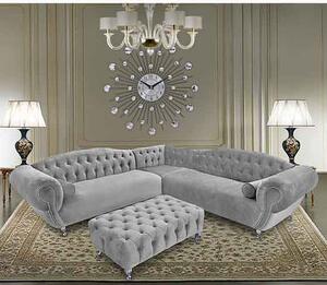 Huron Malta Plush Velour Fabric Corner Sofa In Silver