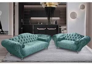 Huron Velour Fabric 2 Seater And 3 Seater Sofa In Seaspray