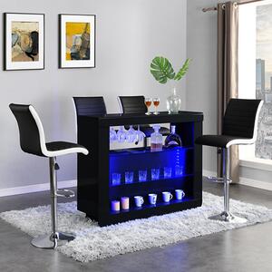 Fiesta Black High Gloss Bar Table With 4 Ritz Black White Stools