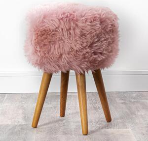 Bovril Sheepskin Stool With Oak Wooden Legs In Blush Pink