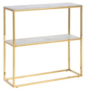 Arcata White Marble Glass Shelves Console Table With Gold Frame