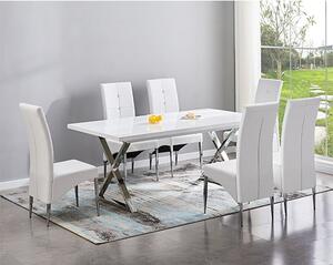 Mayline Extending White Dining Table With 6 Vesta White Chairs