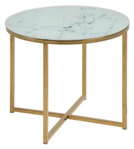 Arcata White Marble Glass Side Table Round With Gold Frame