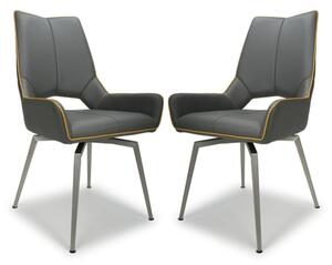 Mosul Grey Leather Dining Chairs With Steel Legs In Pair