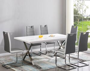 Mayline Extending White Dining Table 6 Petra Grey White Chairs