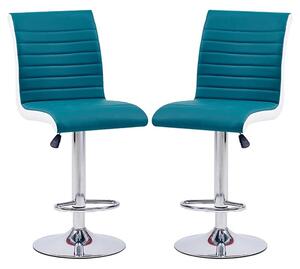 Ritz Teal And White Faux Leather Bar Stools In Pair