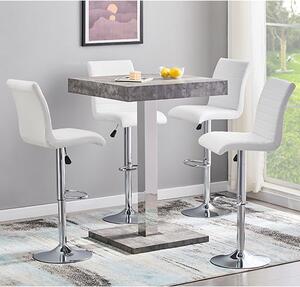 Topaz Concrete Effect Bar Table With 4 Ripple White Stools