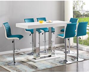 Caprice Large White Gloss Bar Table 6 Ritz Teal White Stools