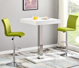 Topaz White High Gloss Bar Table With 2 Ripple Green Stools