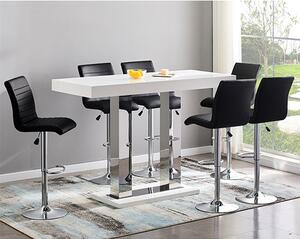 Caprice Large White Gloss Bar Table 6 Ripple Black Stools