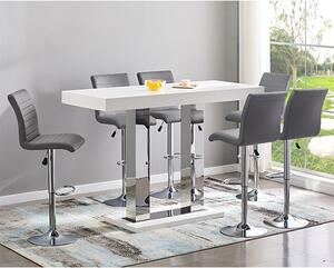 Caprice Large White Gloss Bar Table 6 Ripple Grey Stools