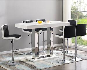 Caprice Large White Gloss Bar Table 6 Copez Black White Stools