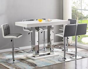 Caprice Large White Gloss Bar Table 6 Copez Grey White Stools