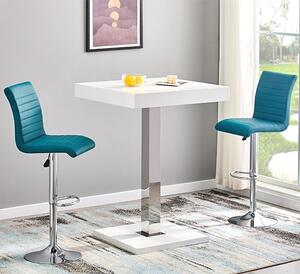 Topaz White High Gloss Bar Table With 2 Ripple Teal Stools