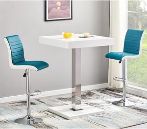 Topaz White High Gloss Bar Table With 2 Ritz Teal White Stools