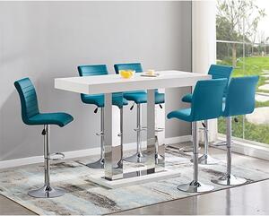 Caprice Large White Gloss Bar Table 6 Ripple Teal Stools