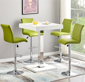 Topaz White High Gloss Bar Table With 4 Ripple Green Stools