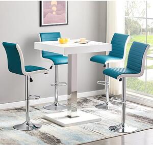 Topaz White High Gloss Bar Table With 4 Ritz Teal White Stools