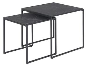 Ibiza Wooden Nest Of 2 Tables In Black Marble Effect