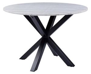 Hyeres Marble Dining Table Round In White With Matt Black Legs