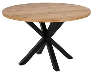 Hyeres Wooden Dining Table Round In Oak With Matt Black Legs