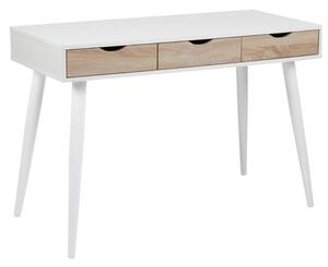 Newark Wooden Laptop Desk With 3 Drawers In White And Oak