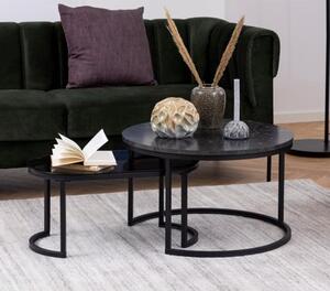 Suva Set Of 2 Coffee Tables In Smoked And Black Marble Effect