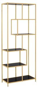 Salvo Wooden Bookcase 5 Shelves In Ash Black With Gold Frame