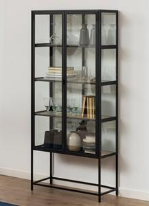 Sparks Oak Wooden 4 Shelves Display Cabinet In Black Frame