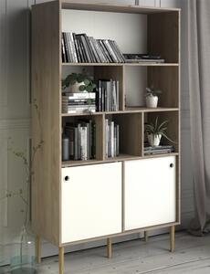 Roxo Wooden 2 Sliding Doors Bookcase In Oak And White