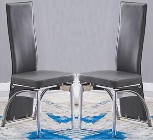 Romeo Grey Faux Leather Dining Chairs With Chrome Legs In Pair