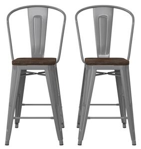 Lenox Wooden Bar Chairs With Silver Gun Frame In Pair