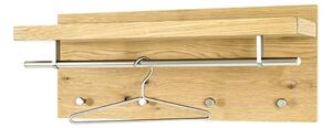 Learo Wooden Wall Hung Coat Rack In Oak With Chrome Hooks